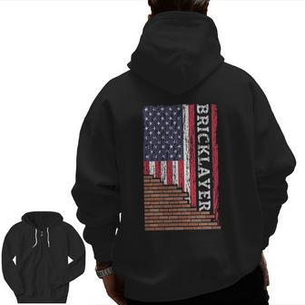 Bricklayer Dad Us Flag Construction Zip Up Hoodie Back Print | Mazezy