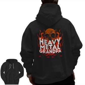 Brutal Heavy Metal Crew Heavy Metal Grandpa Skull On Flames Zip Up Hoodie Back Print | Mazezy