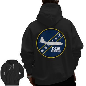 C130 Hercules Military Airplane Patch Veterans Day Xmas Zip Up Hoodie Back Print | Mazezy