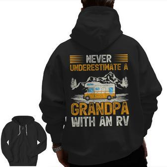 Camping Lover Never Underestimate A Grandpa With An Rv Zip Up Hoodie Back Print | Mazezy