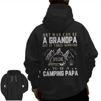Camping Papa Father Day Camp Camper Outdoor Grandpa Activity Zip Up Hoodie Back Print | Mazezy