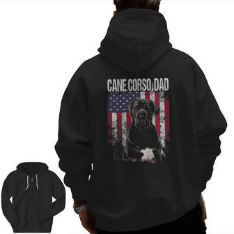 Cane Corso Dad With Proud American Flag Dog Lover Zip Up Hoodie Back Print | Mazezy
