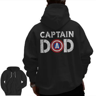 Captain Dad Superhero Men Fathers Day Vintage Dad Zip Up Hoodie Back Print | Mazezy