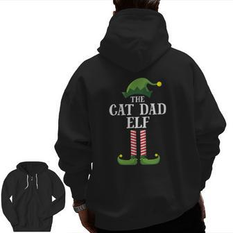 Cat Dad Elf Matching Family Group Christmas Party Pajama Zip Up Hoodie Back Print | Mazezy UK