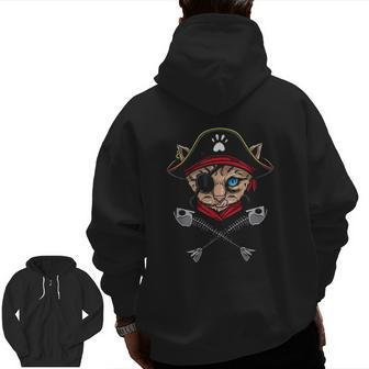 Cat Pirate Jolly Roger Flag Skull And Crossbones Zip Up Hoodie Back Print | Mazezy