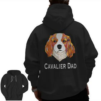 Cavalier Dad Pop Art Cavalier King Charles Spaniel Dog Zip Up Hoodie Back Print | Mazezy