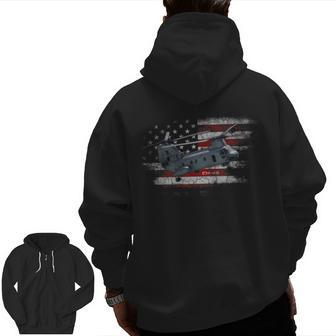 Ch-46 Sea Knight Helicopter Us Flag Veteran Zip Up Hoodie Back Print | Mazezy
