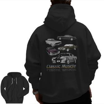 Classic American Muscle Cars Novelty Zip Up Hoodie Back Print | Mazezy