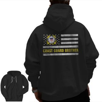 Coast Guard Brother With American Flag For Veteran Day Veteran Zip Up Hoodie Back Print | Mazezy