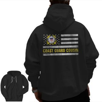 Coast Guard Cousin With American Flag For Veteran Day Veteran Zip Up Hoodie Back Print | Mazezy