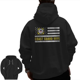 Coast Guard Wife With American Flag For Veteran Day Zip Up Hoodie Back Print | Mazezy