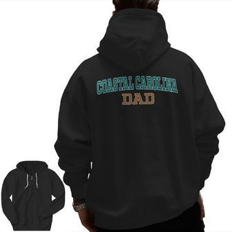 Coastal Carolina Dad Classic Athletic Arch Teal And Bronze Zip Up Hoodie Back Print | Mazezy