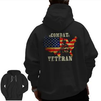 Combat Veteran Proud American Soldier Military Army Zip Up Hoodie Back Print | Mazezy