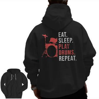 Cool Drum Kit Silhouette Percussion Vintage Drummer Zip Up Hoodie Back Print | Mazezy