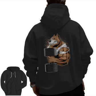 Cool Pitbull Weightlifting Deadlift Fitness Gym Zip Up Hoodie Back Print | Mazezy
