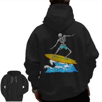 Cool Surfing Skeleton Surfer Surfboard Lovers Zip Up Hoodie Back Print | Mazezy