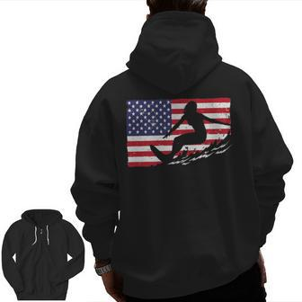 Cool Surfing For Women 4Th Of July American Flag Surfer Zip Up Hoodie Back Print | Mazezy