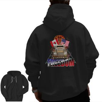 Cool Us And Canada Flag Truckers For Freedom Convoy 2022 Ver2 Zip Up Hoodie Back Print | Mazezy