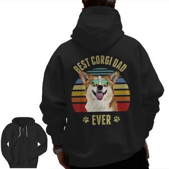 Corgi Best Dog Dad Ever Retro Sunset Beach Vibe Zip Up Hoodie Back Print | Mazezy