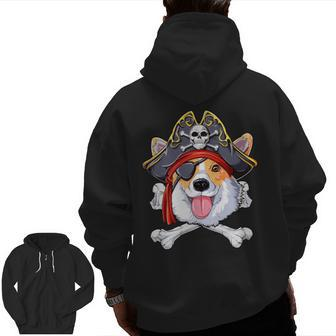 Corgi Pirate T Jolly Roger Flag Skull And Crossbones Zip Up Hoodie Back Print | Mazezy
