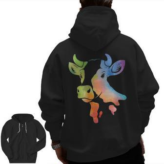 Cow For Women Cute Cowgirl Lover Watercolor Country T Zip Up Hoodie Back Print | Mazezy