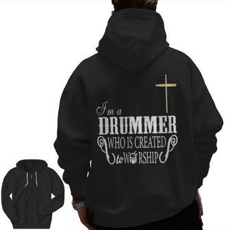 Who Is Created To Worship Zip Up Hoodie Back Print | Mazezy