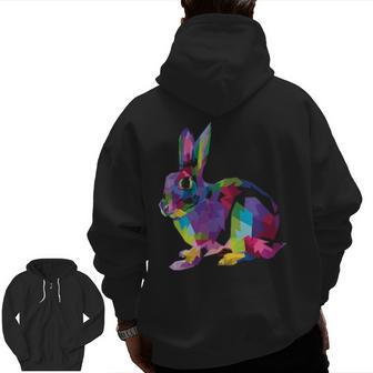 Cute Bunny Colorful Artistic Rabbit Lovers Cute Owners Zip Up Hoodie Back Print | Mazezy