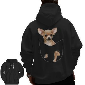 Cute Chihuahua In Your Pocket Zip Up Hoodie Back Print | Mazezy