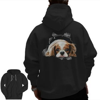 Cute Spaniel Torn Cloth Spaniel Lover Dog Owner Puppy Zip Up Hoodie Back Print | Mazezy