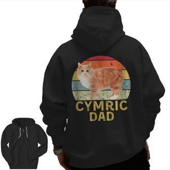 Cymric Cat Dad Retro Vintage Cats Lovers & Owners Zip Up Hoodie Back Print | Mazezy