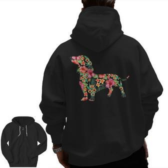 Dachshund Flower Dog Silhouette Floral Zip Up Hoodie Back Print | Mazezy