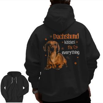 Dachshund Kisses Fix Everything Dachshund Lover Zip Up Hoodie Back Print | Mazezy