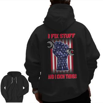For Dad Car Lover I Fix Stuff And I Know Things Zip Up Hoodie Back Print | Mazezy CA