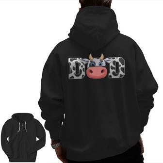 Dad Cow Print Cowboy Animal Pattern Farmer Cow Father Dad Zip Up Hoodie Back Print | Mazezy