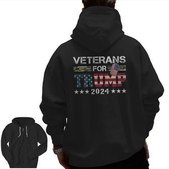 Dad Grandpa Veterans For Trump 2024 American Flag Camo Zip Up Hoodie Back Print | Mazezy