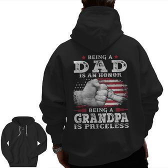 Being Dad Is An Honor Grandpa Is Priceless Flag First Pump Zip Up Hoodie Back Print | Mazezy UK