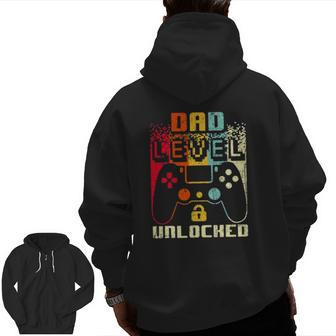 Dad Level Unlocked New Dad Father Pregnancy Announcement Zip Up Hoodie Back Print | Mazezy