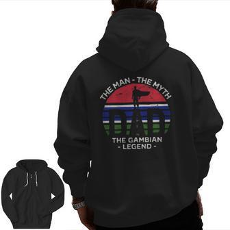 Dad The Man The Myth The Gambian Legend Gambia Vintage Flag Zip Up Hoodie Back Print | Mazezy
