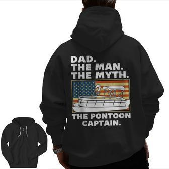 Dad Man Myth Pontoon Captain American Flag Boat Fathers Day Zip Up Hoodie Back Print | Mazezy