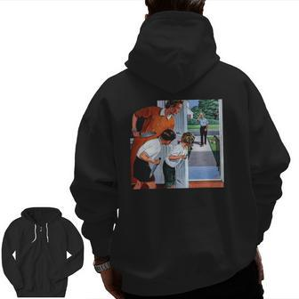 Dad Meme Tees Waiting For Dad To Come Home Meme Zip Up Hoodie Back Print | Mazezy