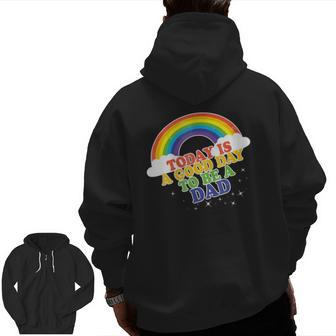 Dad For Men Baby Announcement Rainbow Zip Up Hoodie Back Print | Mazezy