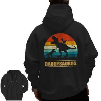 Dad Saurus Daddy Dinosaur T Rex 2 Kids Family Fathers Day Zip Up Hoodie Back Print | Mazezy