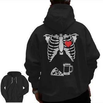Dad Skeleton Halloween Beer Pizza Pregnancy Couple Men Zip Up Hoodie Back Print | Mazezy