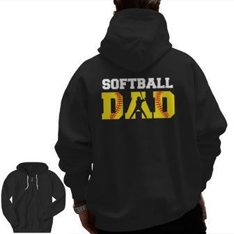 Dad Softball Apparel Yellow Softball Dad Zip Up Hoodie Back Print | Mazezy