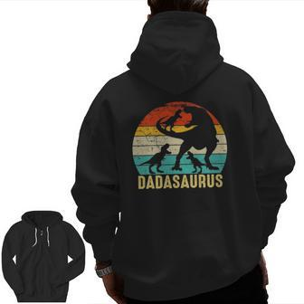 Dada Saurusrex Dada Dinosaur 3 Three Kids Father's Day Zip Up Hoodie Back Print | Mazezy