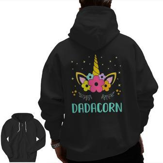 Dadacorn Dadicorn Daddycorn Unicorn Dad Kids Father's Day Zip Up Hoodie Back Print | Mazezy