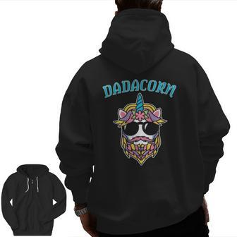 Dadacorn Dad Beard For Daddy Unicorn Father's Day Zip Up Hoodie Back Print | Mazezy