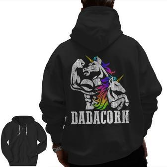 Dadacorn T Shirt Muscle Unicorn Dad Baby Fathers Day Zip Up Hoodie Back Print | Mazezy