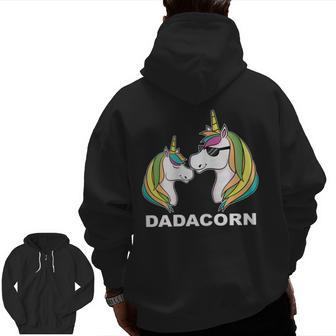 Dadacorn Unicorn Dad And Baby Fathers Day Zip Up Hoodie Back Print | Mazezy