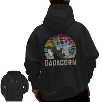 Dadacorn Unicorn Dad Papa Retro Vintage Father's Day Zip Up Hoodie Back Print | Mazezy